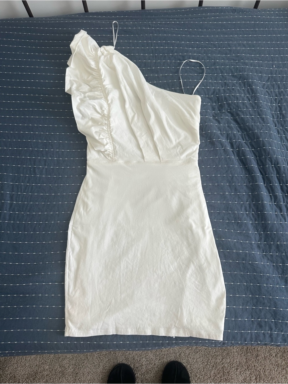 Anna Grace White One-Shoulder Ruffle Mini Dress